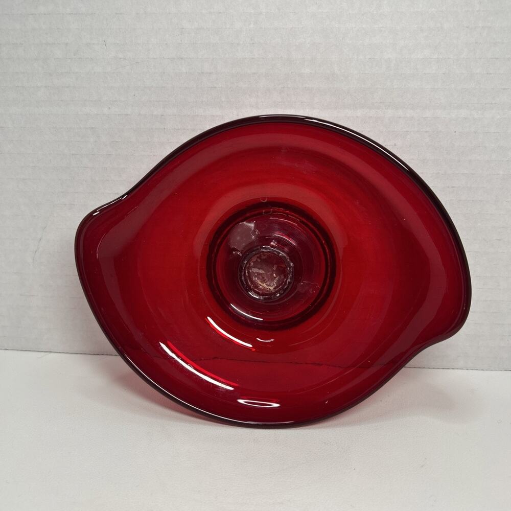 Vtg Viking Glass Epic Ruby Red Oblong 7" Candle Holder Dish Taper Candlestick